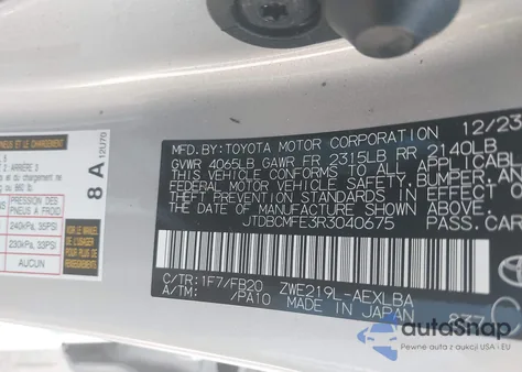 2024 Toyota Corolla Hybrid Le from USA, damaged, VIN JTDBCMFE3R3040675
